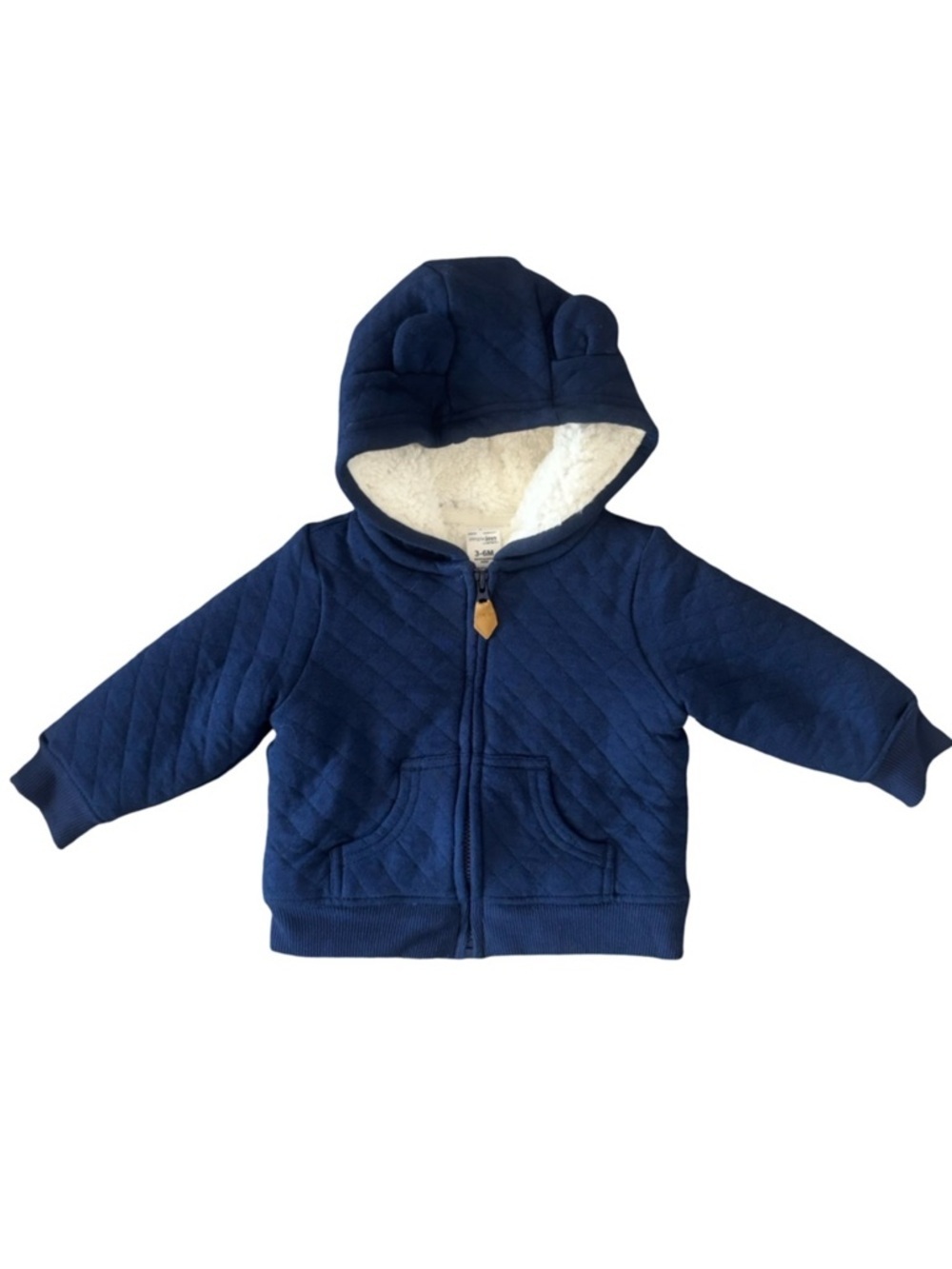 NWOT Navy Blue Quilted Baby Jacket Coat w/Hood Warm and Lightweight 3-6mo